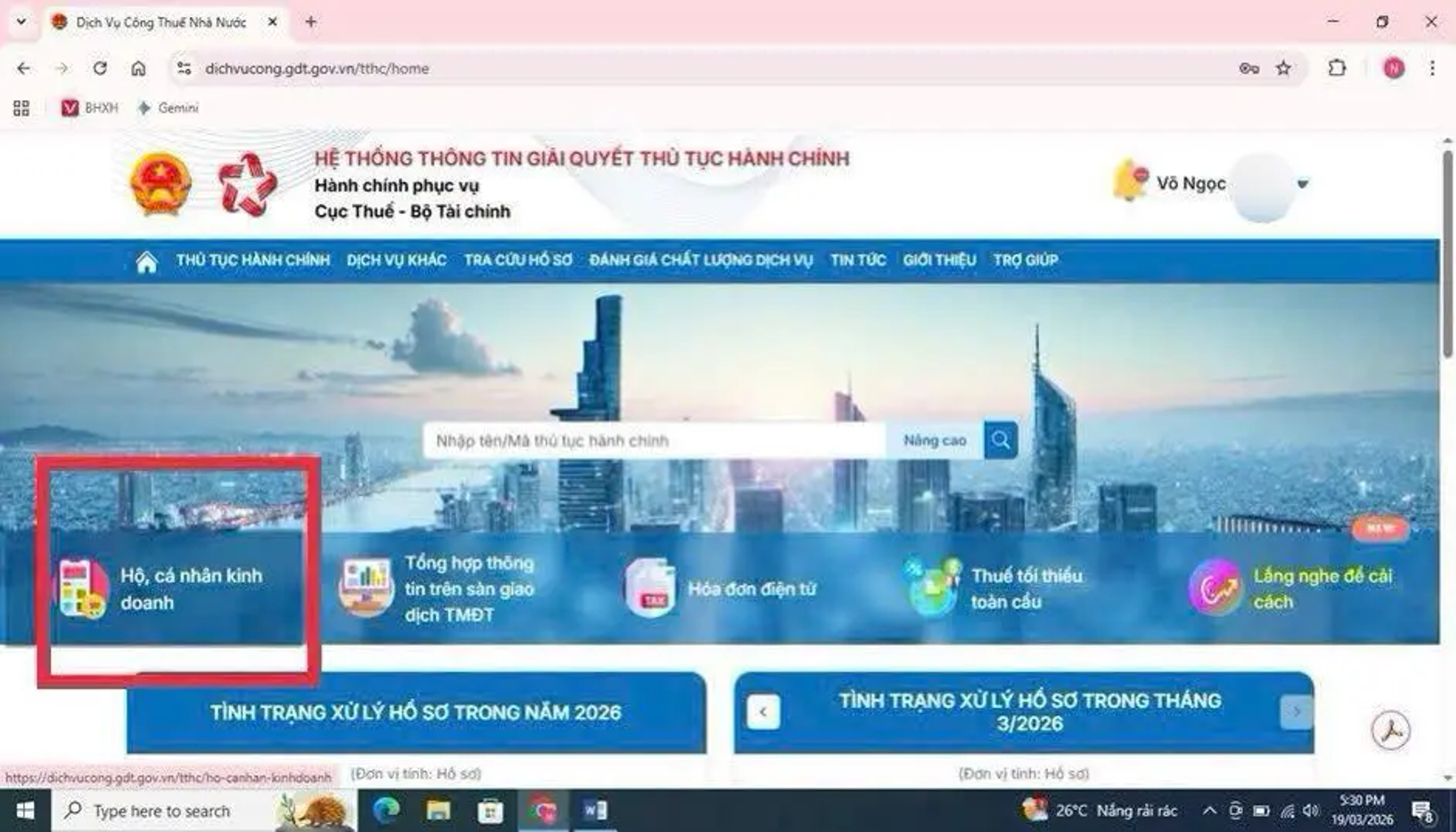Cách nộp tờ khai thuế 01/CNKD trên cổng Dịch Vụ Công