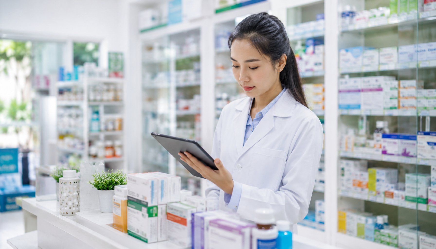 Giao diện phần mềm quản lý nhà thuốc hiển thị trạng thái OTC và cảnh báo bán hàng