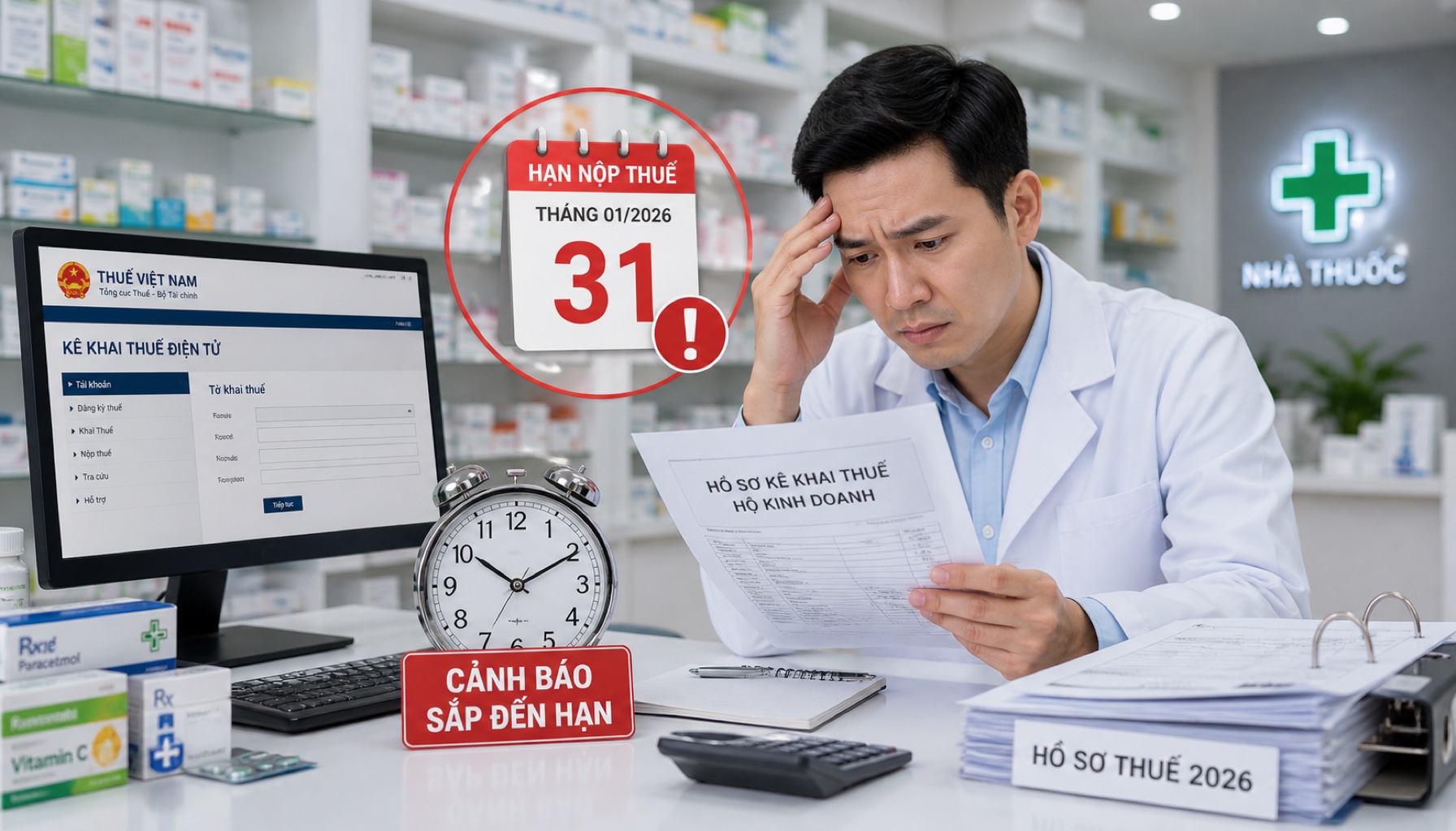 Mức phạt chậm kê khai thuế hộ kinh doanh 2026 và cách tránh sai sót cho nhà thuốc
