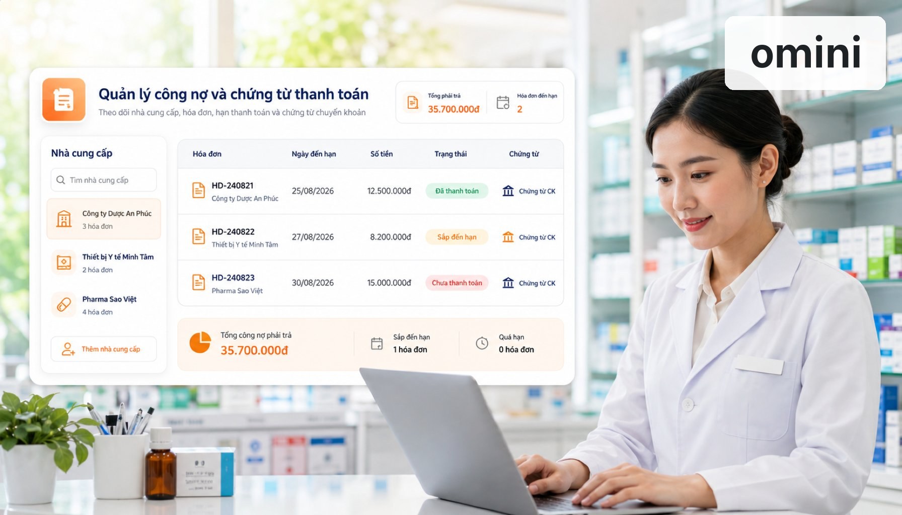 Quản lý công nợ và chứng từ thanh toán của nhà thuốc